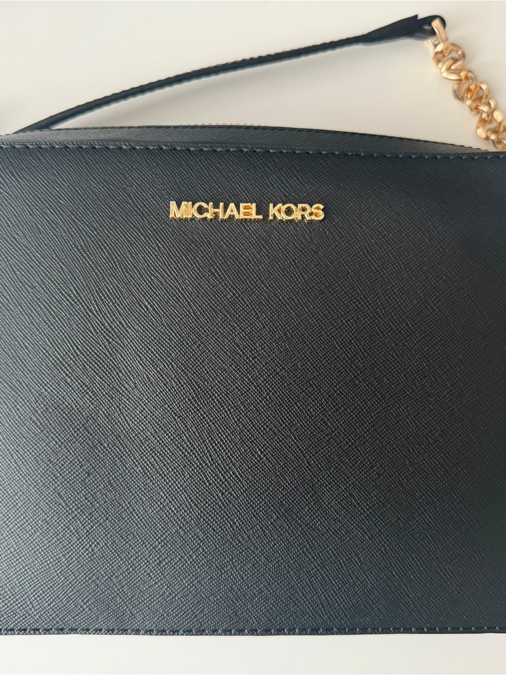 Michael Kors Jet Set Large Saffiano Leather Crossbody Bag Black Gold